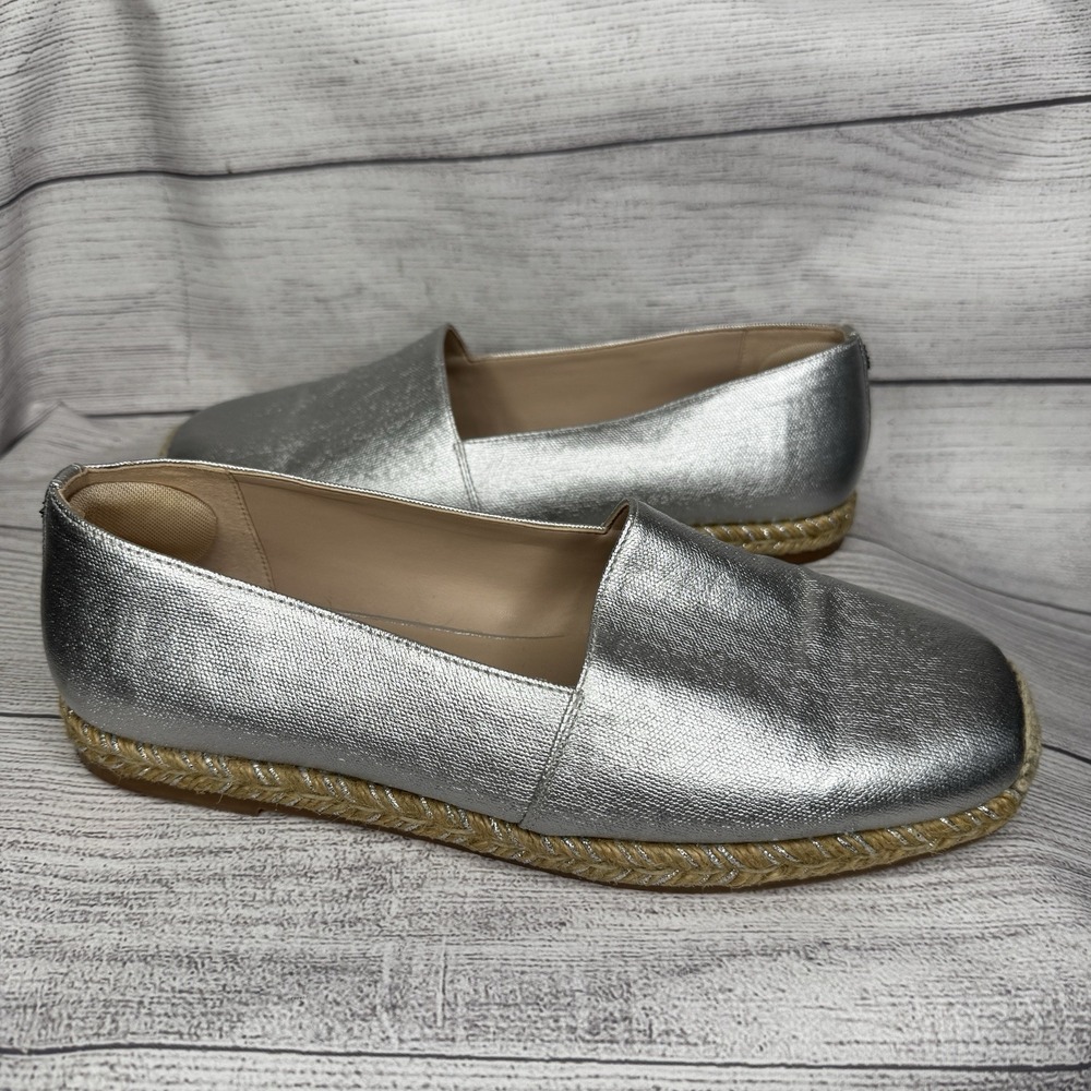 Stuart Weitzman Dree Silver Espadrille Flats Loafers Slip-On Size 9.5